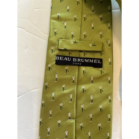 Beau Brummell Soho Men’s Tie Golf Man 3.5” Designer Handmade 100%‎ Silk Necktie - Picture 6 of 6